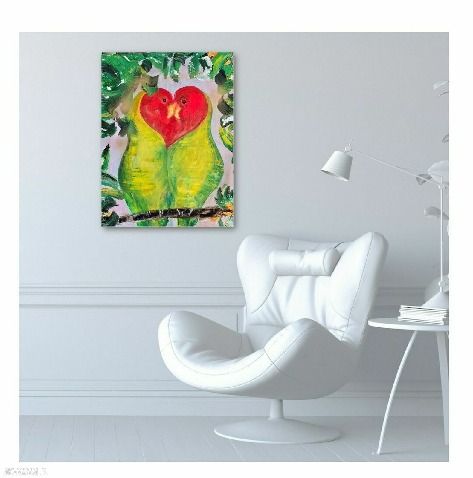 Obraz akrylowy „Soulmates” - papugi 55x75 cm, gotowy do zawieszenia