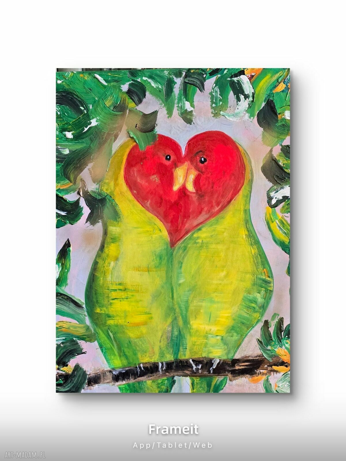 Obraz akrylowy „Soulmates” - papugi 55x75 cm, gotowy do zawieszenia
