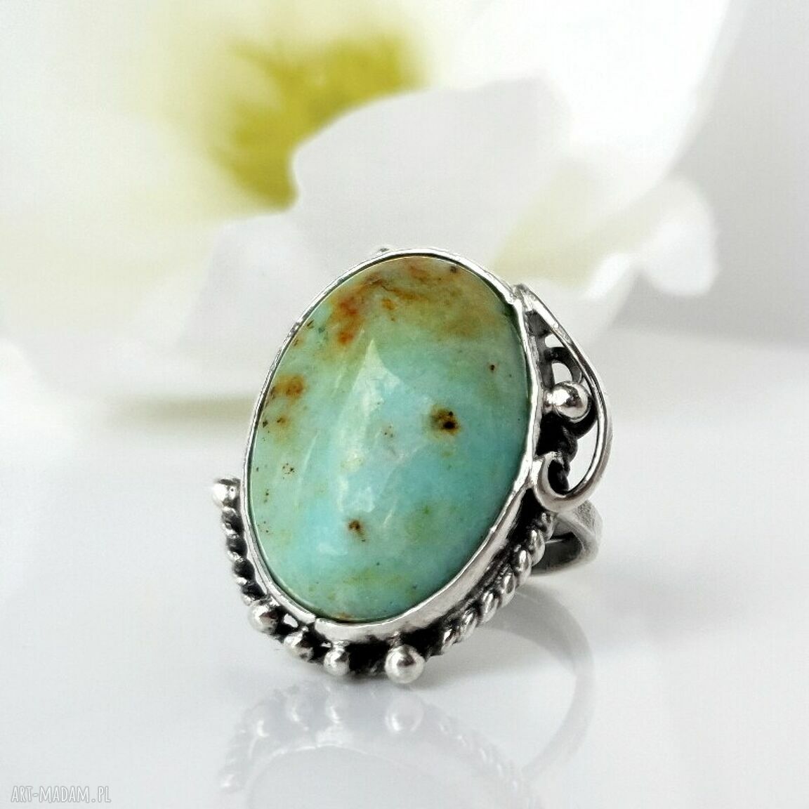 pierścionki: Sour srebrny pierścionek z jaspisem zielonym HandMade