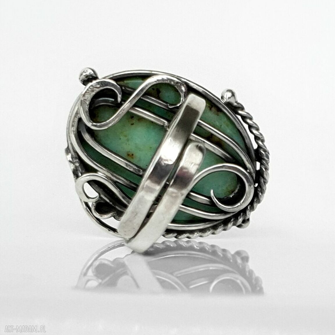 pierścionki: Sour srebrny pierścionek z jaspisem zielonym HandMade