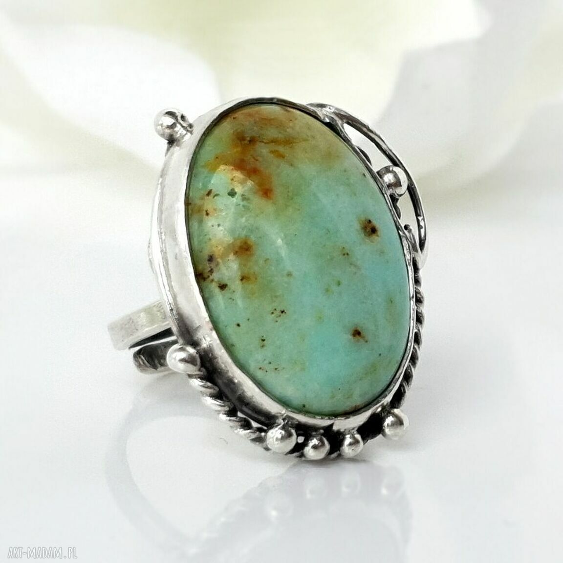 pierścionki: Sour srebrny pierścionek z jaspisem zielonym HandMade