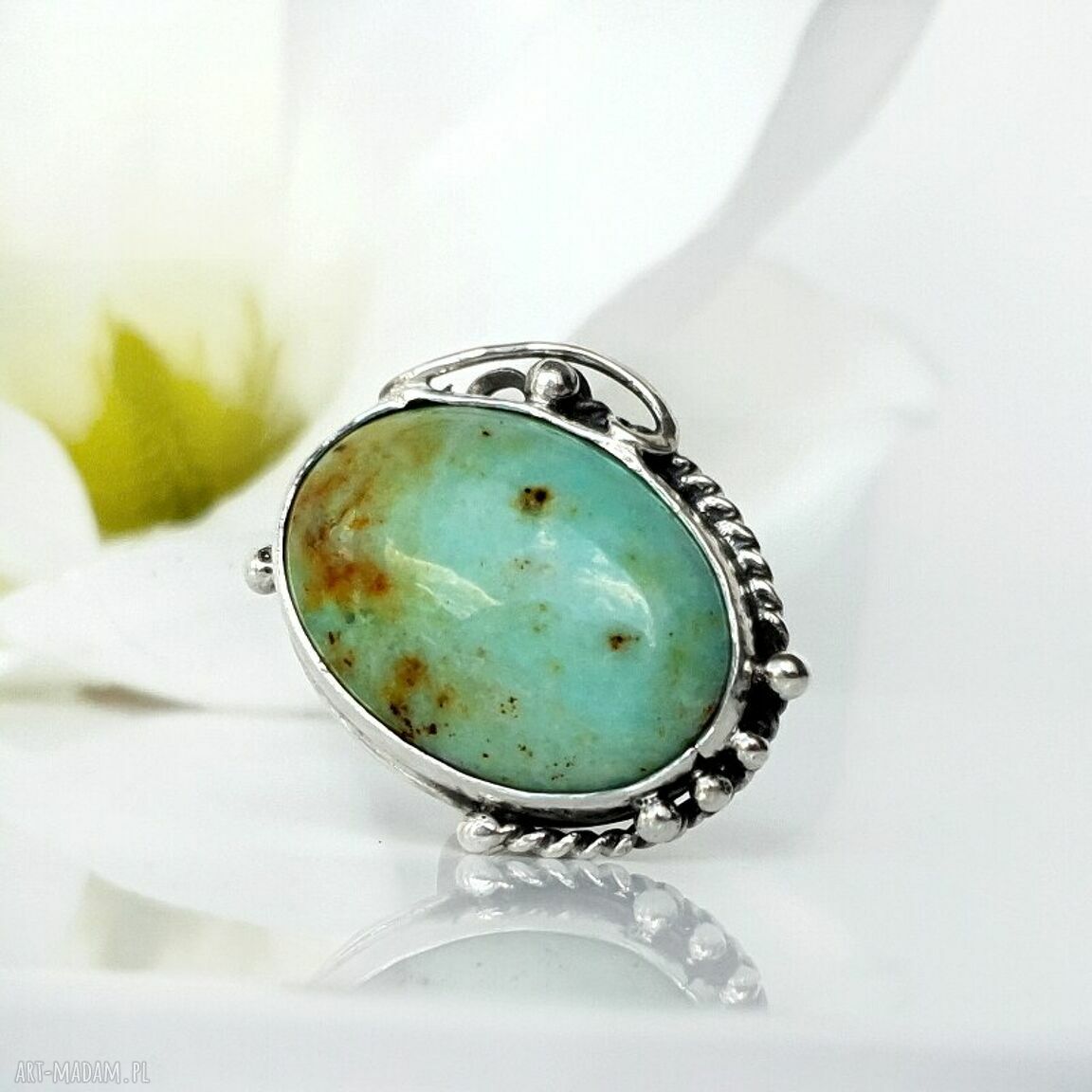 pierścionki: Sour srebrny pierścionek z jaspisem zielonym HandMade