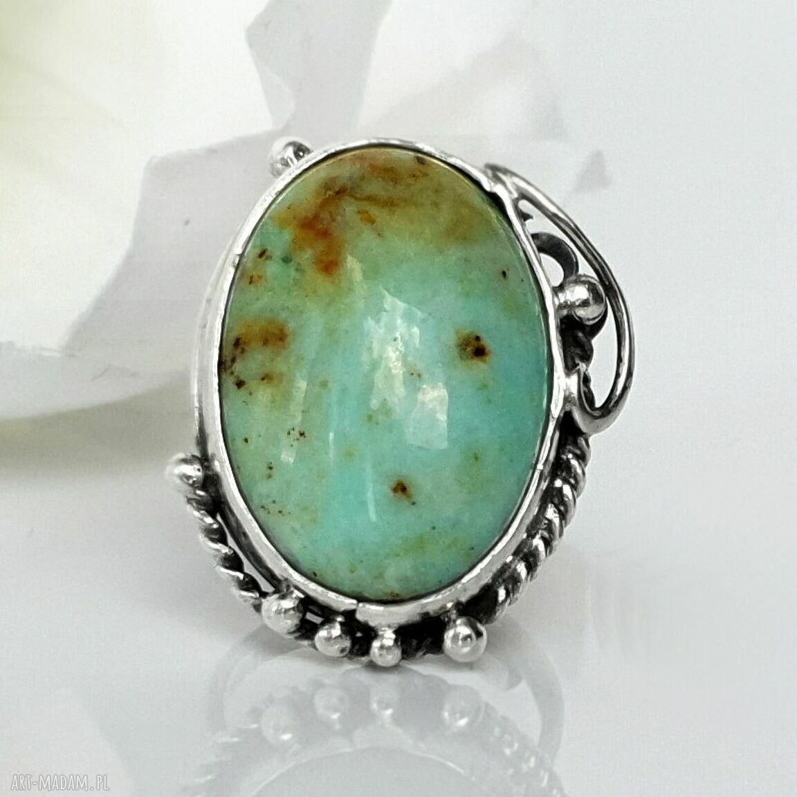 pierścionki: Sour srebrny pierścionek z jaspisem zielonym HandMade