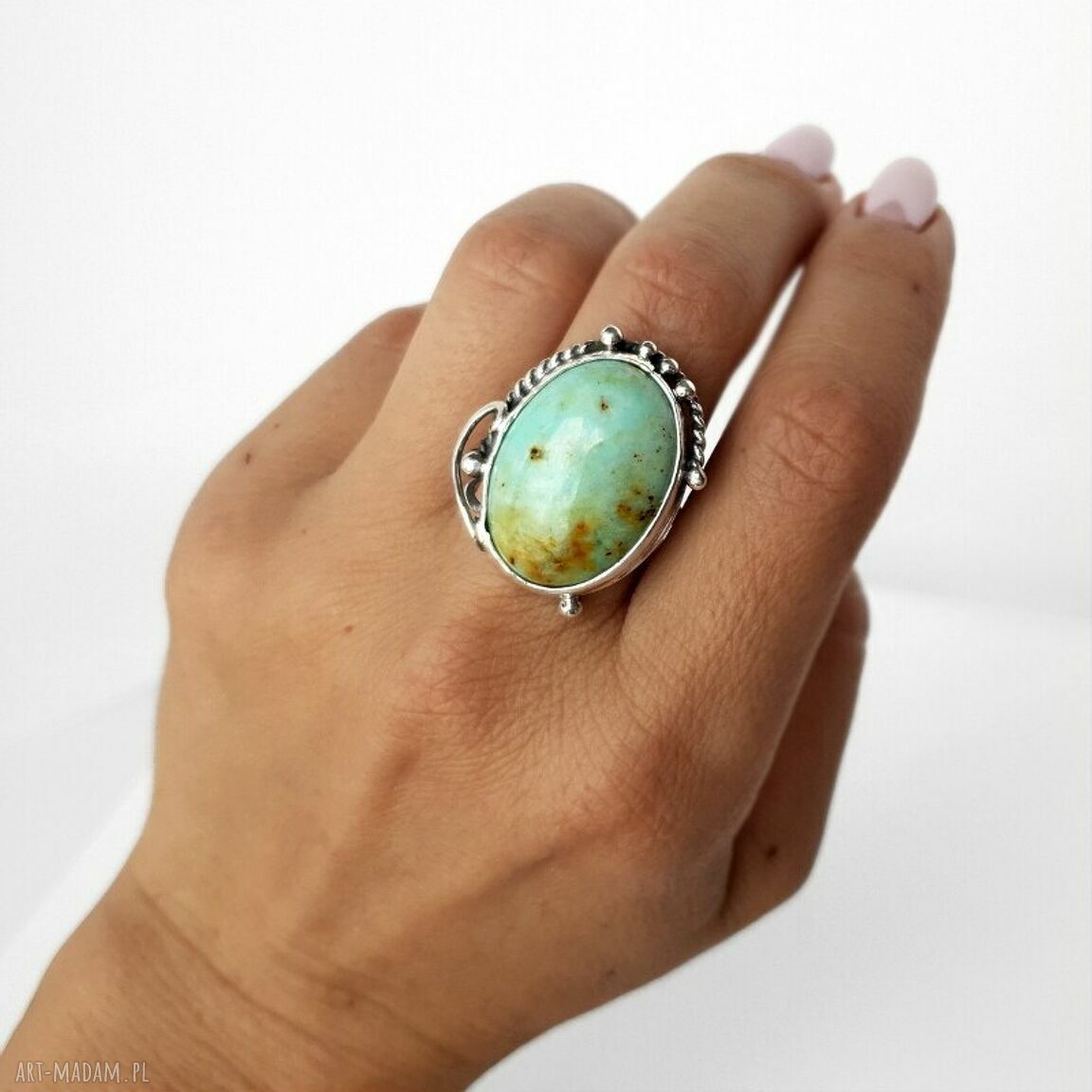 pierścionki: Sour srebrny pierścionek z jaspisem zielonym HandMade