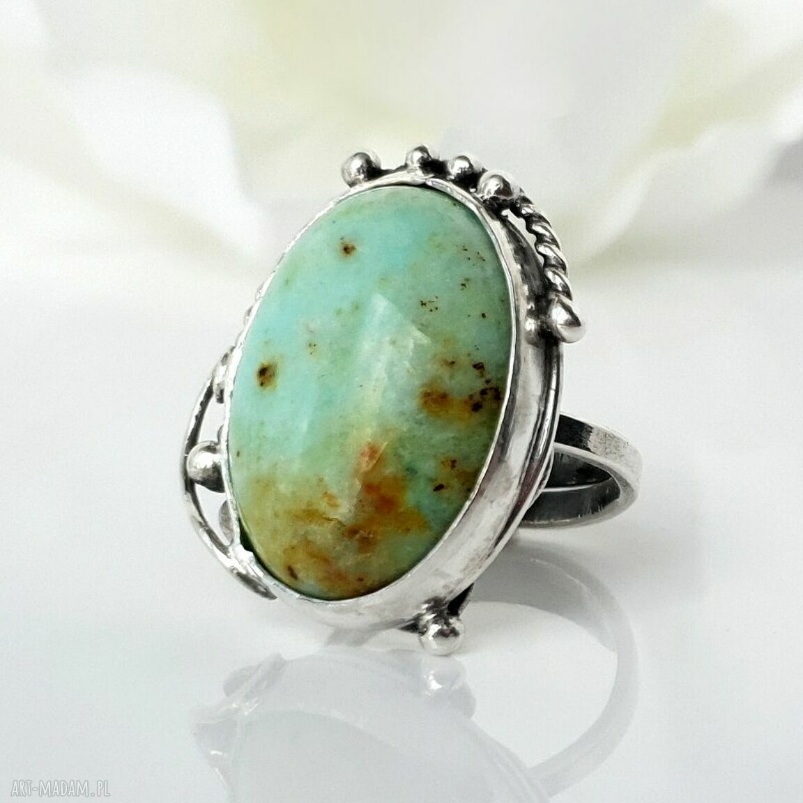 pierścionki: Sour srebrny pierścionek z jaspisem zielonym HandMade