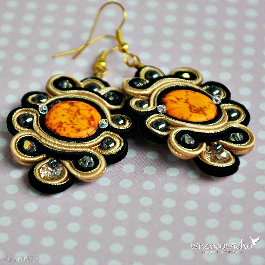 Złote Słońca kolczyki sutasz HandMade