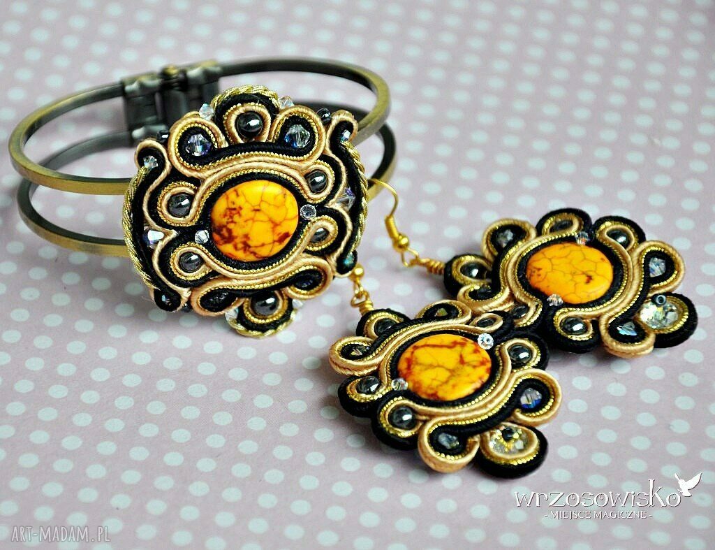 Złote Słońca kolczyki sutasz HandMade