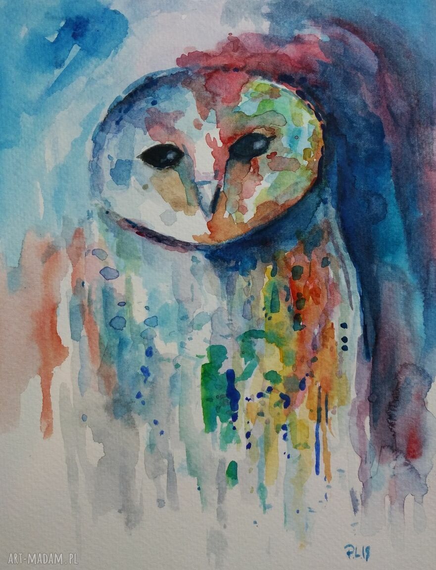 Sowa - akwarela 18/24 cm - ręcznie malowany obraz na papierze