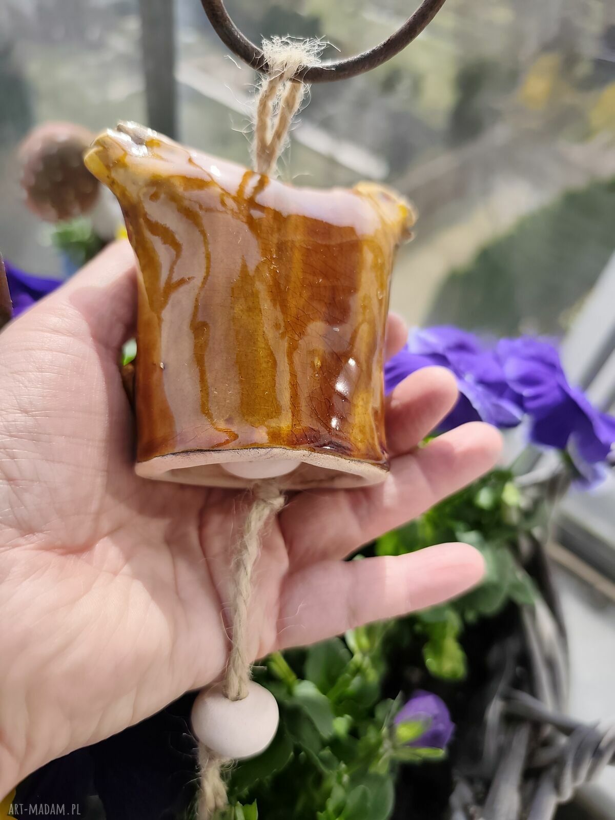Ręcznie robiona sowa ceramiczna - dzwoneczek na balkon i do ogrodu