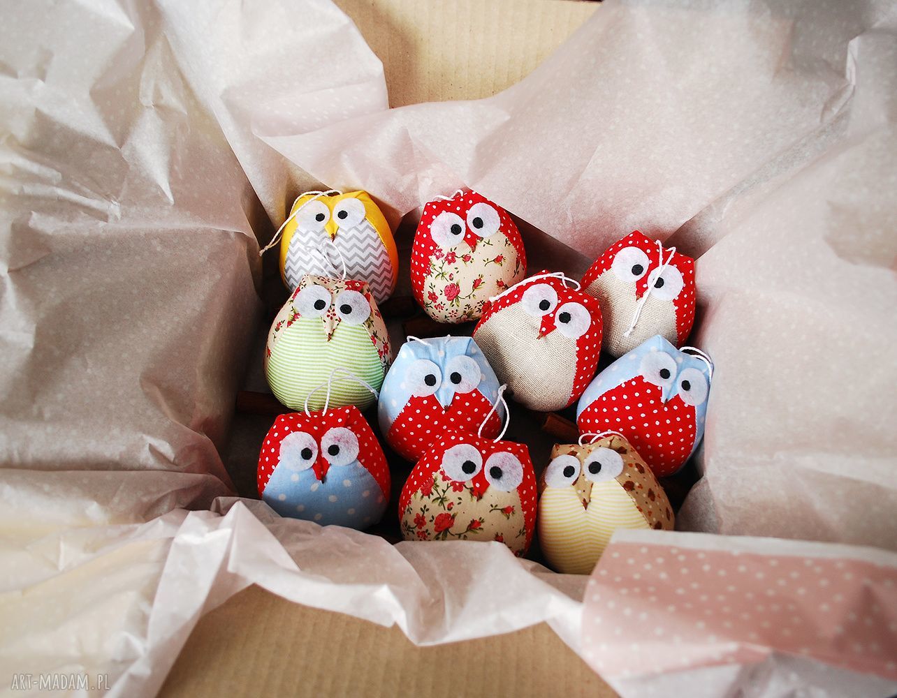 Sowa cynamonowa bombki na choinkę - zestaw 5 sztuk