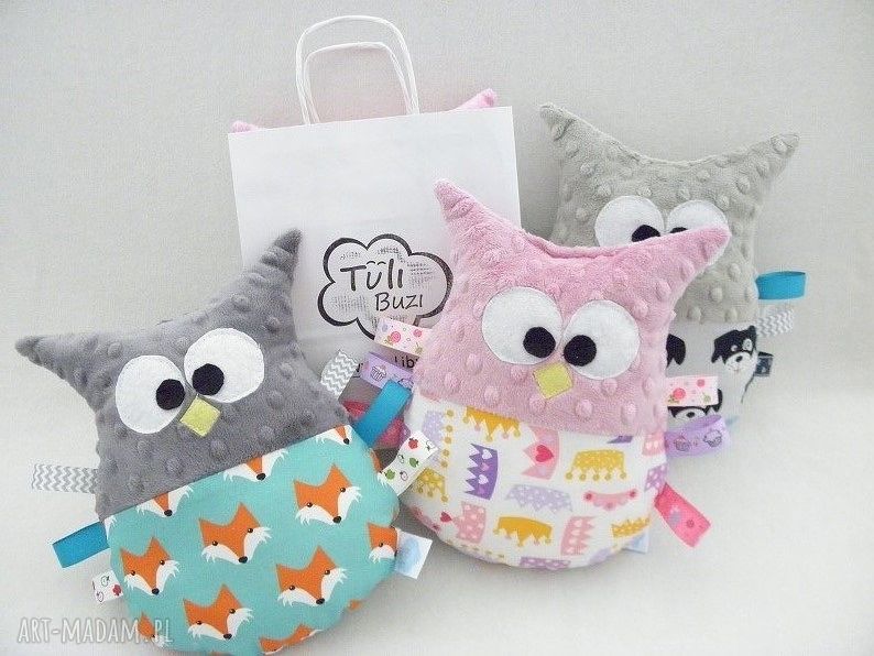Sowa Minky - przytulanka z metkami - MUFFINKI turkus róż