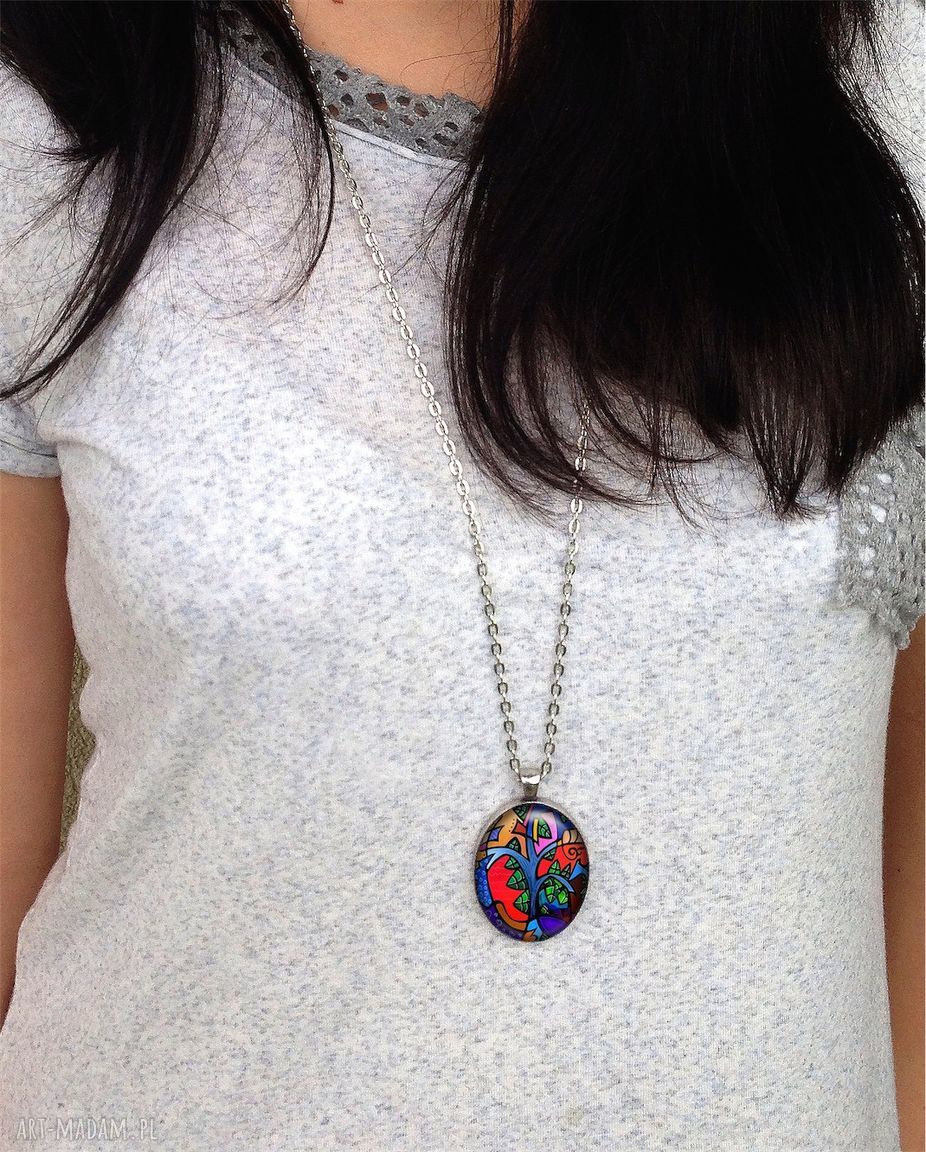 naszyjniki: Sowa Owalny medalion z łańcuszkiem HandMade