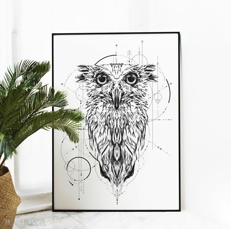 Plakat Sowa 50x70 cm B2 - geometryczna grafika w stylu tatuaż