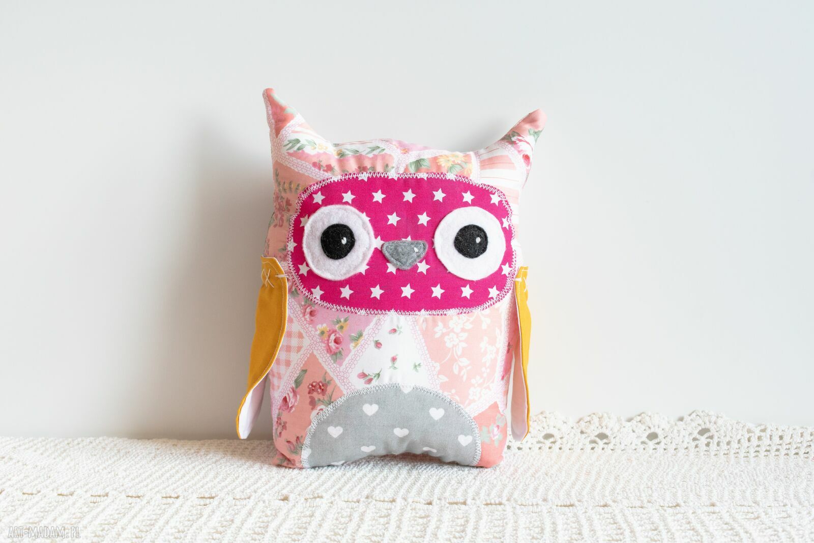 Sowa średnia Marlenka 25 cm - ręcznie szyta przytulanka