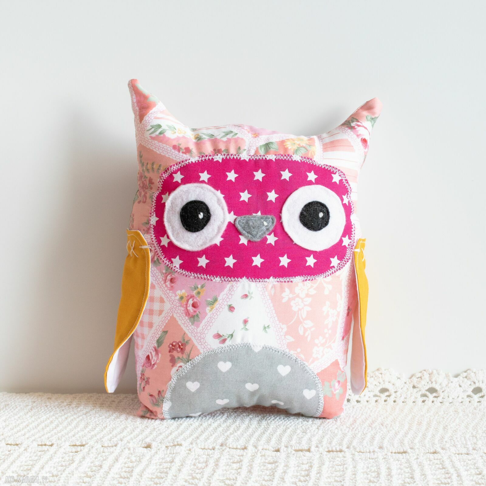 Sowa średnia Marlenka 25 cm - ręcznie szyta przytulanka