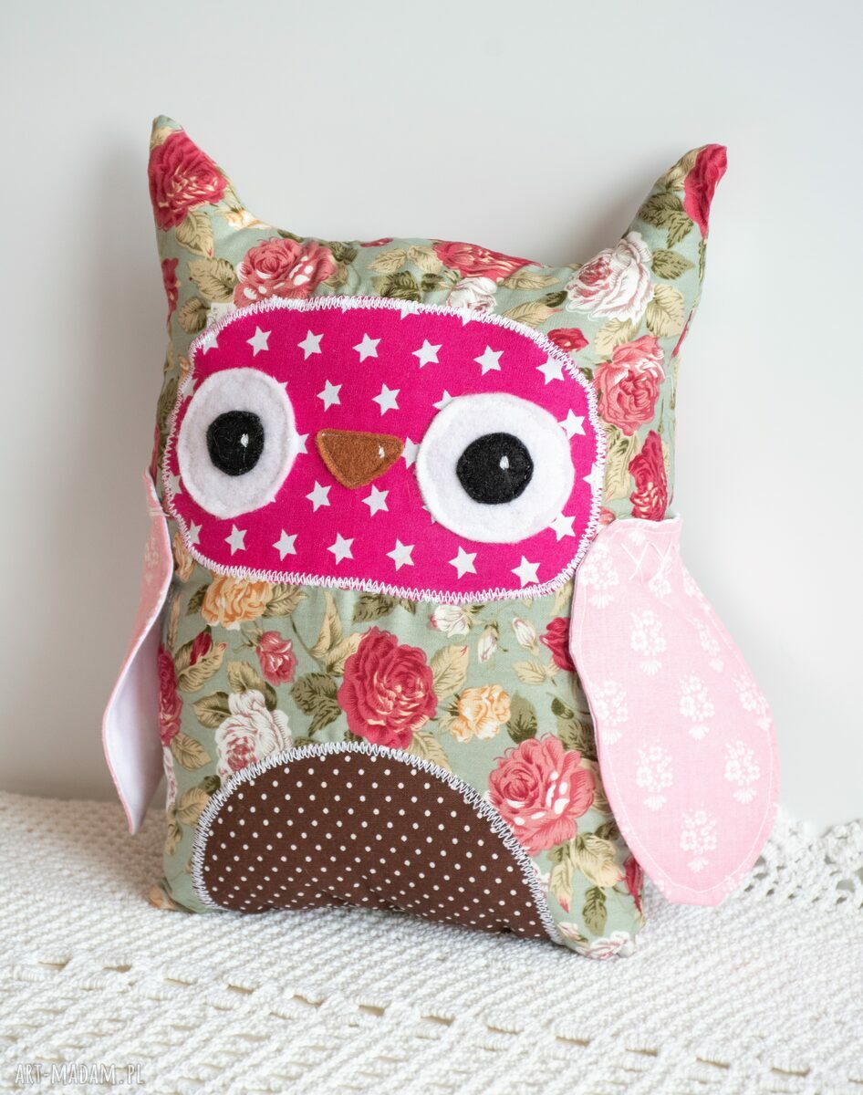 Sowa średnia Oliwka 25 cm - ręcznie szyta przytulanka