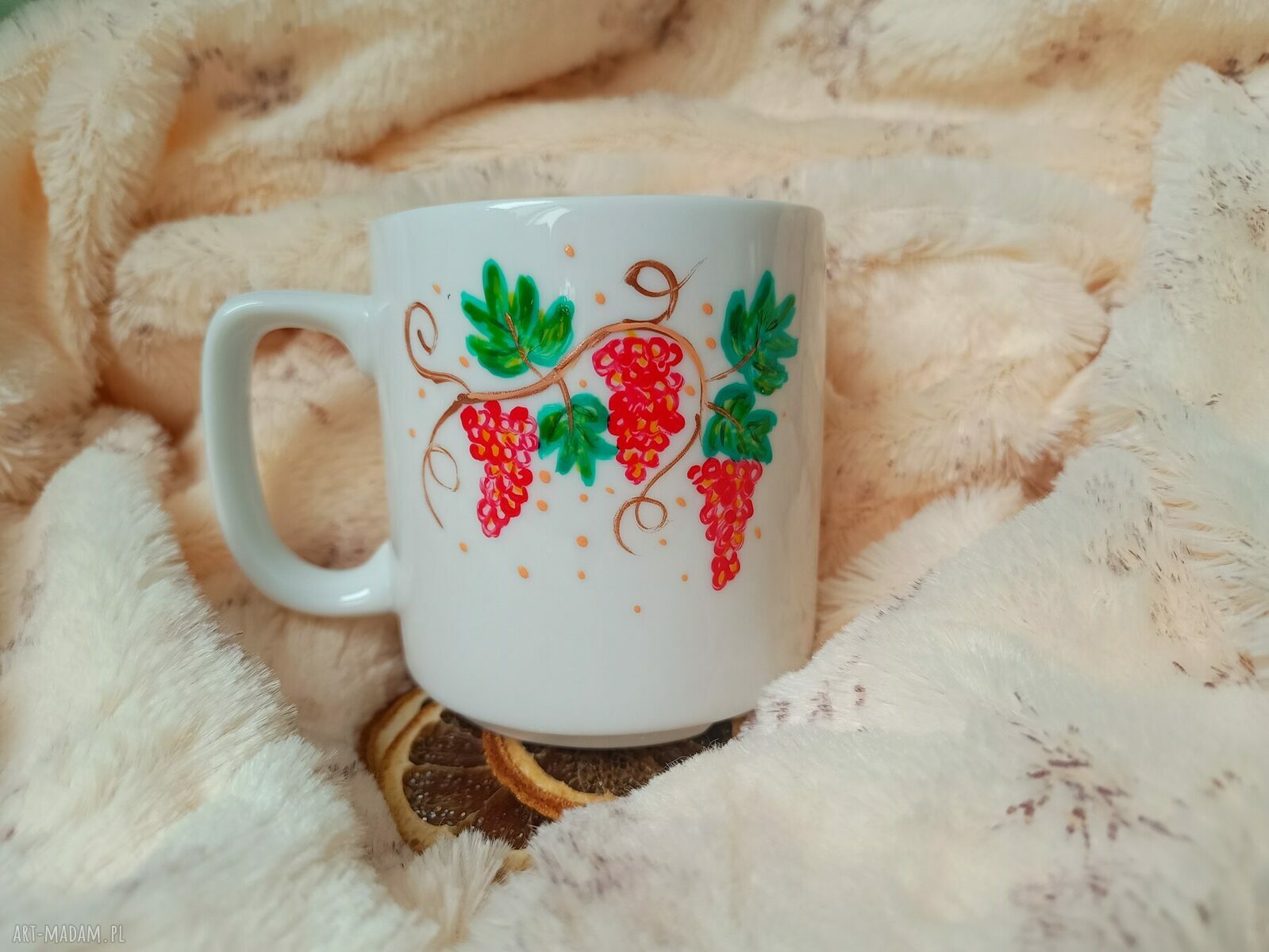 Ręcznie malowany kubek porcelanowy 270 ml - Sowa wśród winogron