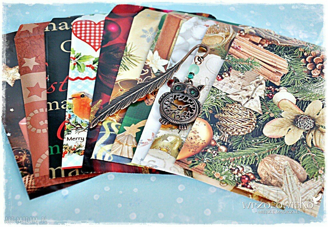 Sowa zegarowa o zielonych oczach zakładka HandMade