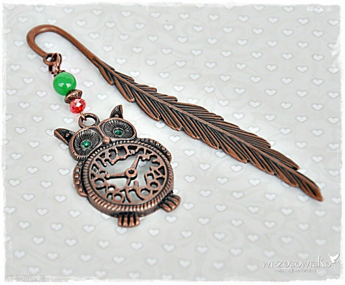 Sowa zegarowa zakładka handmade