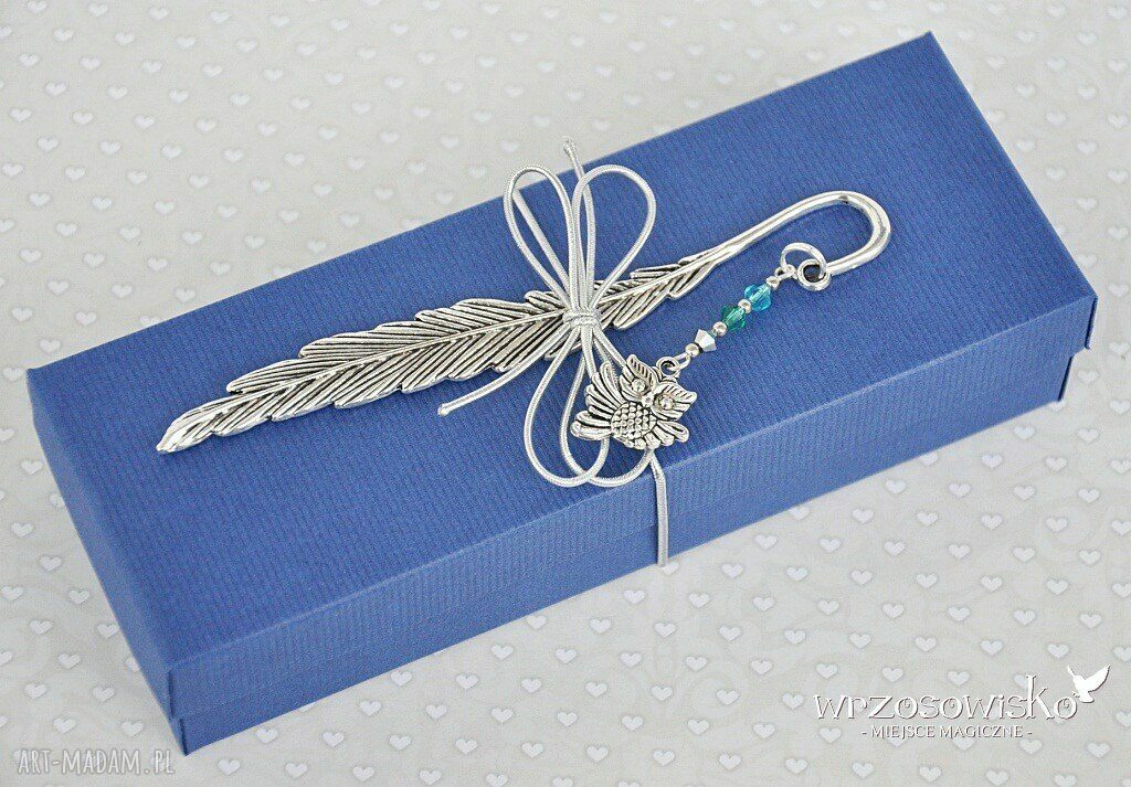 Sowa na piórze zakładka w pudełku handmade