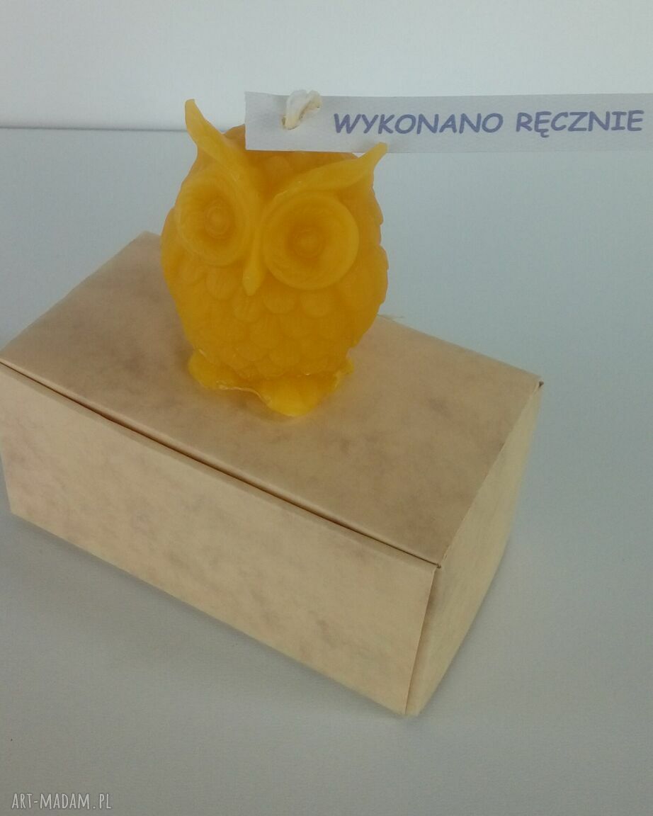 Sówka - świeca z naturalnego wosku pszczelego (ręcznie robiona) - prezent na każdą okazję