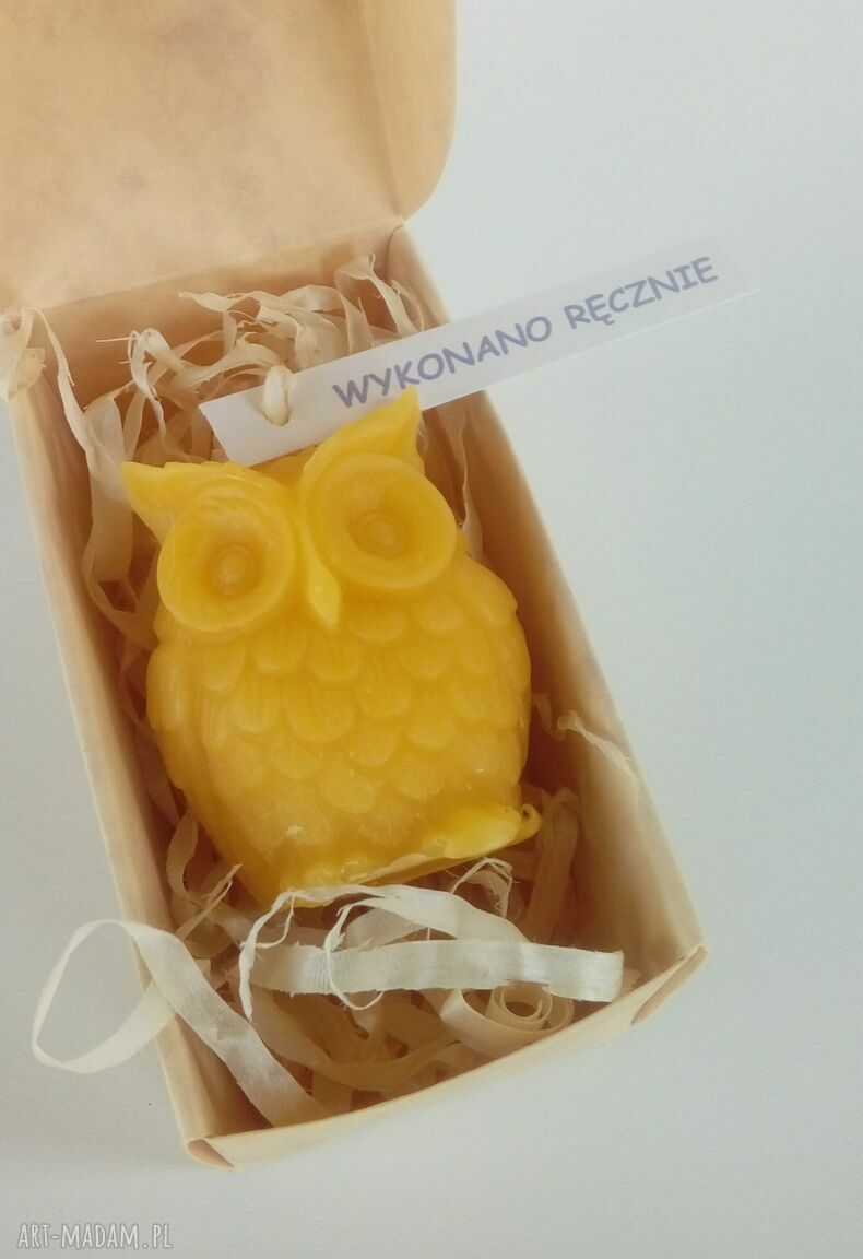 Sówka - świeca z naturalnego wosku pszczelego (ręcznie robiona) - prezent na każdą okazję