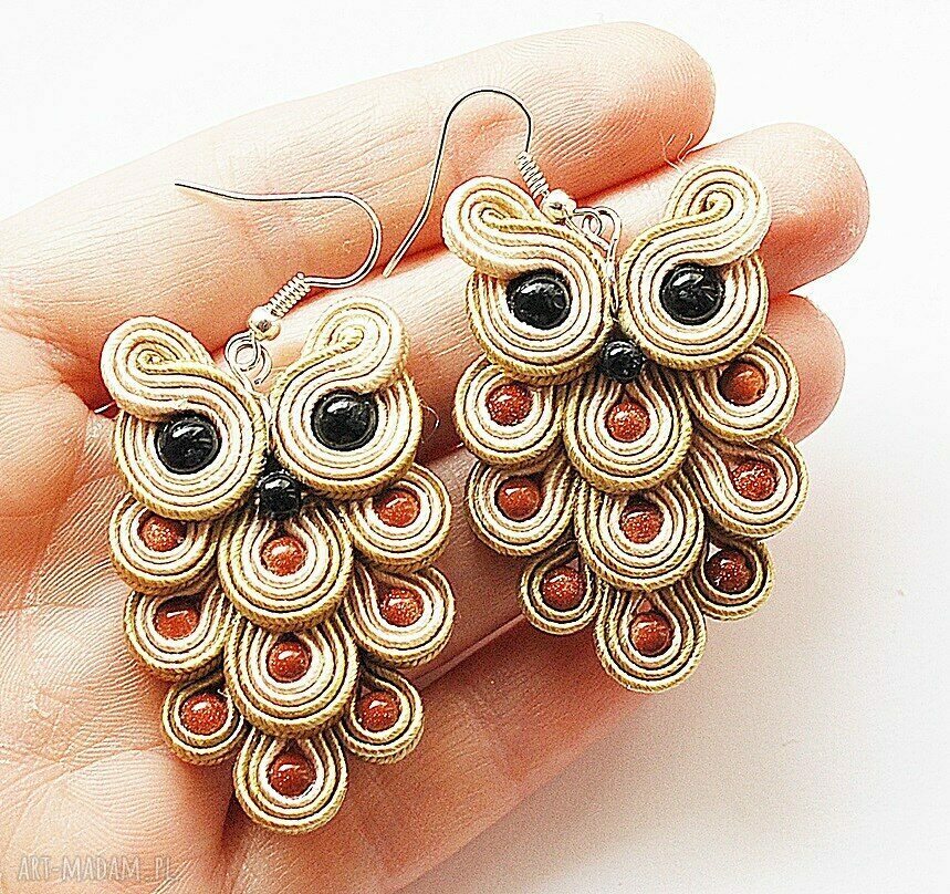 Kolczyki SOWY Piasek Pustyni sutasz soutache Decomama
