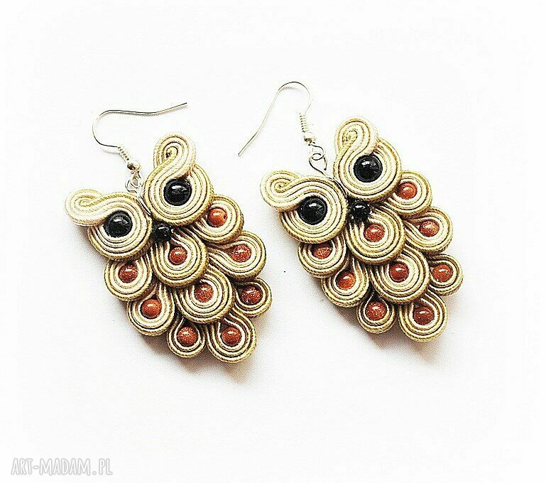 Kolczyki SOWY Piasek Pustyni sutasz soutache Decomama