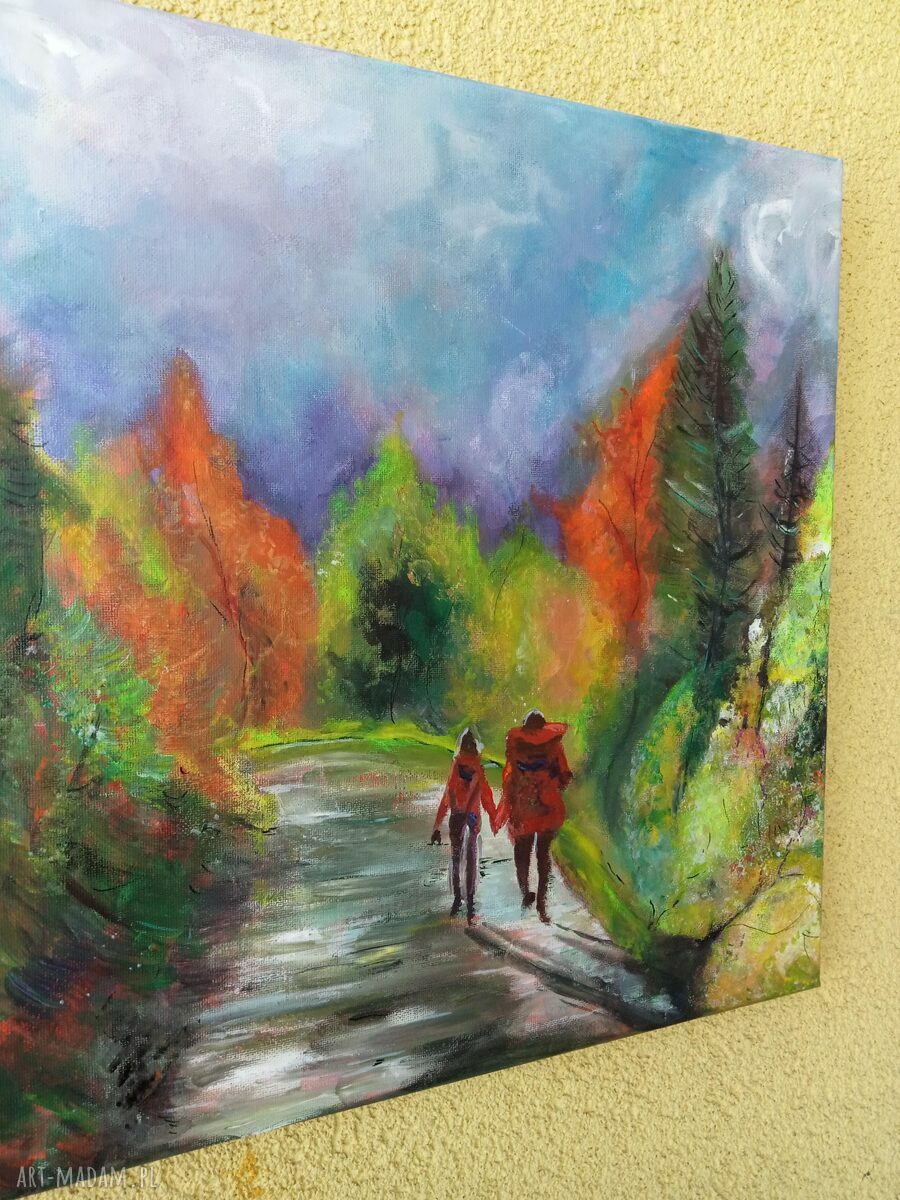 Spacer w chmurach - akrylowy obraz gór i natury na płótnie 40x40 cm