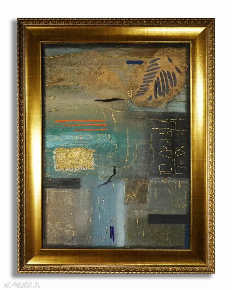 „Spacer w cieniu” - abstrakcyjny obraz mix media z ramą 64 x 84 cm