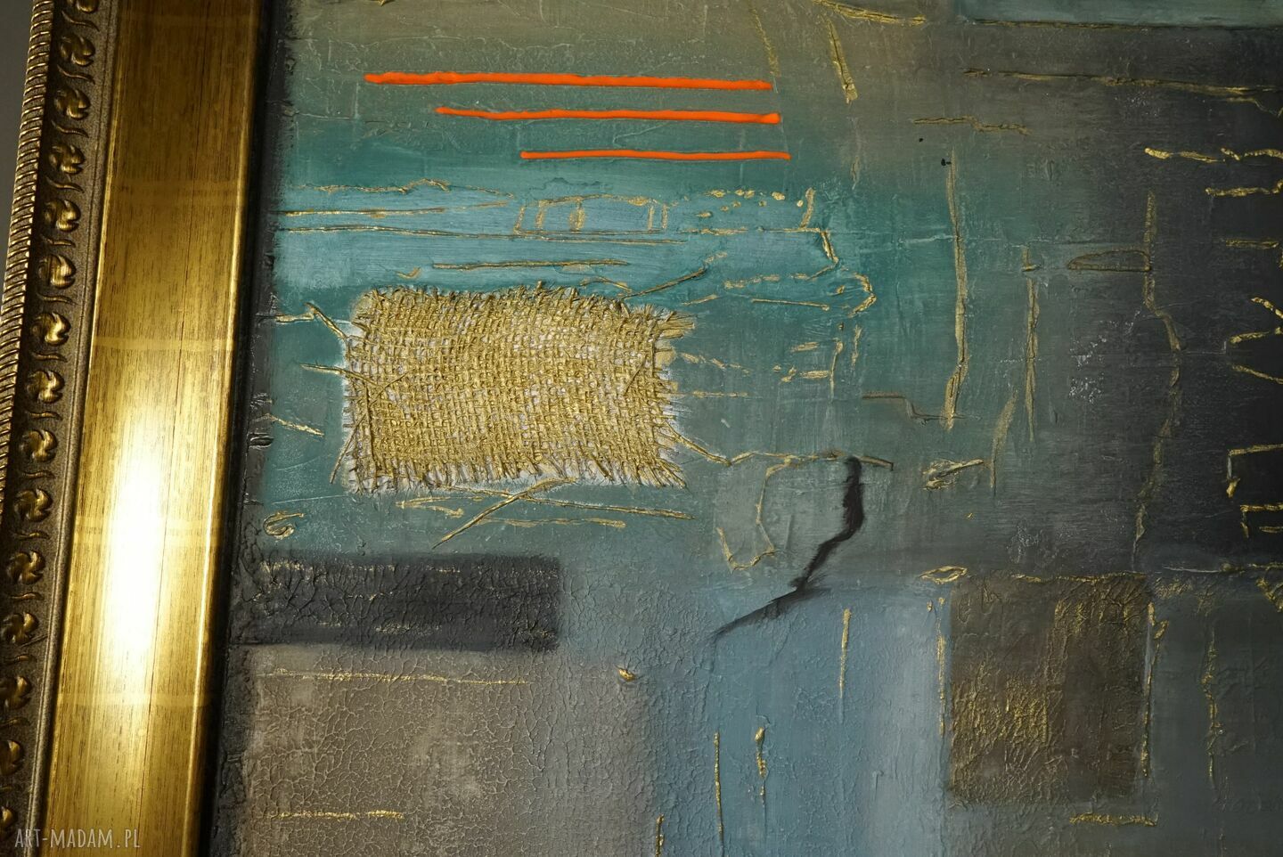 „Spacer w cieniu” - abstrakcyjny obraz mix media z ramą 64 x 84 cm