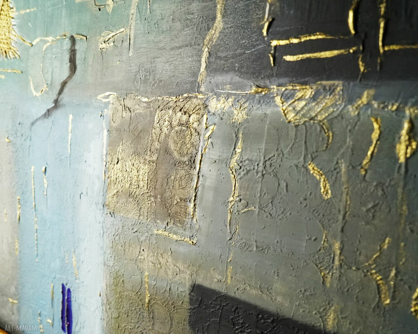 „Spacer w cieniu” - abstrakcyjny obraz mix media z ramą 64 x 84 cm