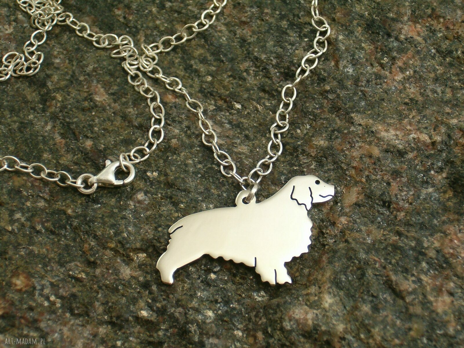 Spaniel Clumber - srebrny naszyjnik próby 925 (nr 50) - rękodzieło handmade