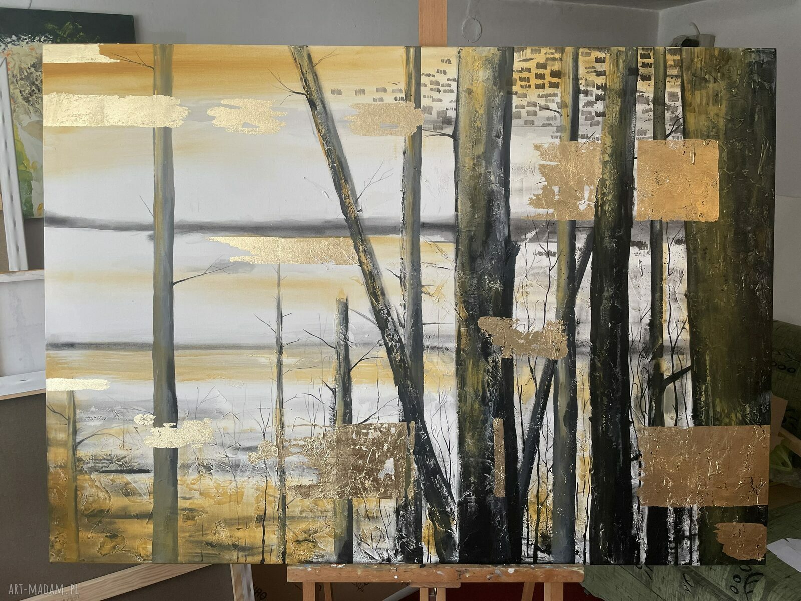 Zamówienie specjalne dla Pani Agnieszki - obraz 100 x 140 cm (beż, czerń, złoto)