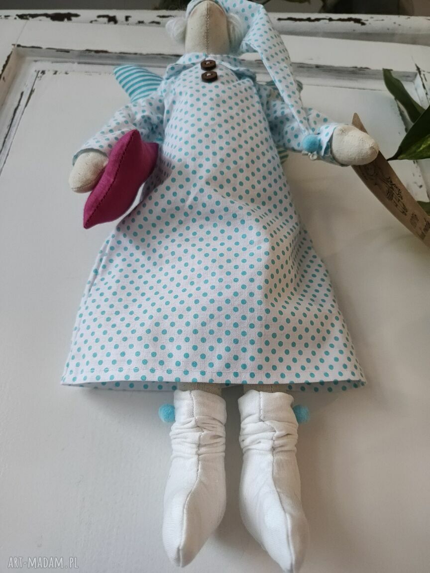 Śpiący aniołek tilda 40 cm - dekoracja i prezent na chrzest