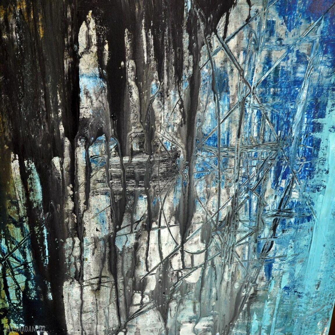 Spilled Ink - abstrakcja ręcznie malowana akrylem na płótnie 70x100 cm