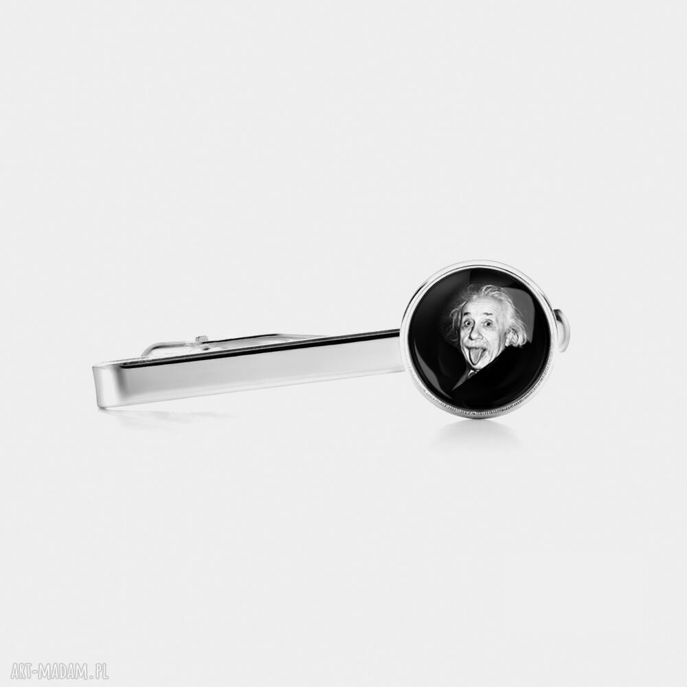 Spinka do krawata EINSTEIN - ręcznie robiona, srebrna baza (prezent śmieszny)