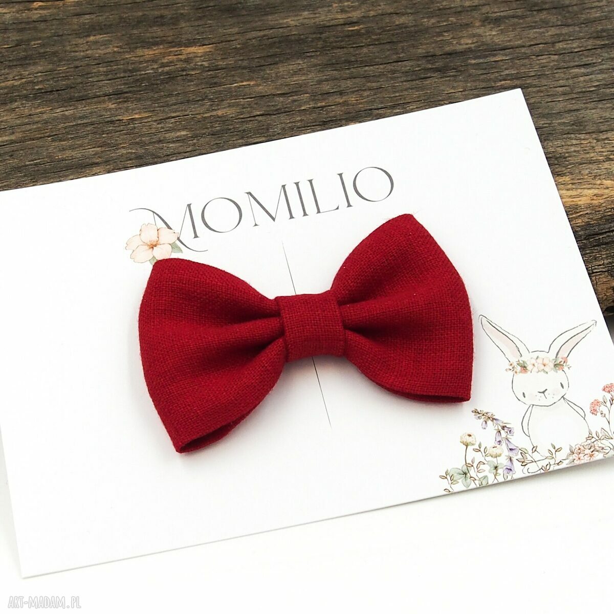 Spinka do włosów z kokardą z lnu - czerwona Linen Bow