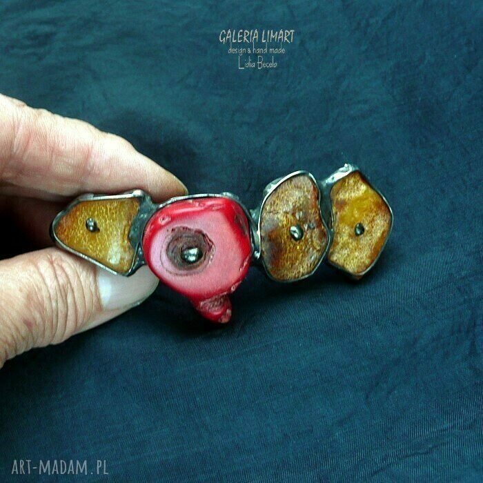 Spinka do włosów - bursztyn i koral w technice Tiffany (handmade)