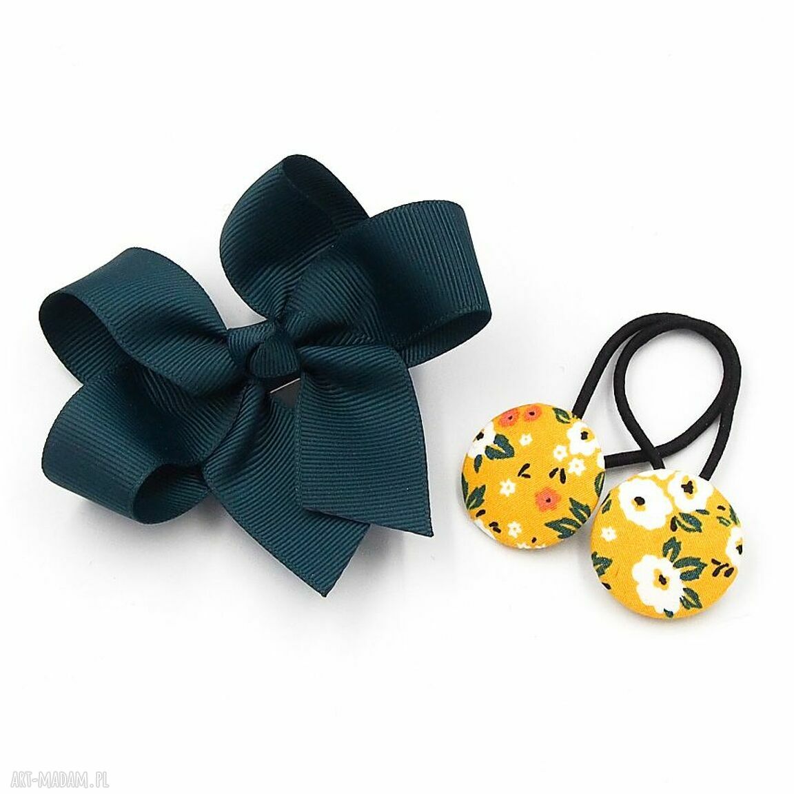 Szmaragdowa kokarda Big Bow Teal - spinka do włosów dla dziewczynki