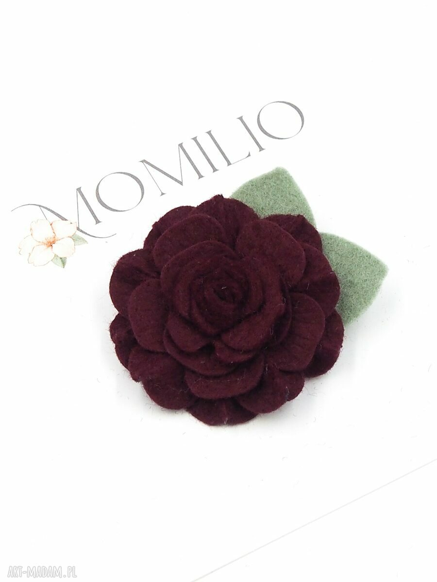 Spinka do włosów Camelia burgund z filcu - handmade Momilio Art