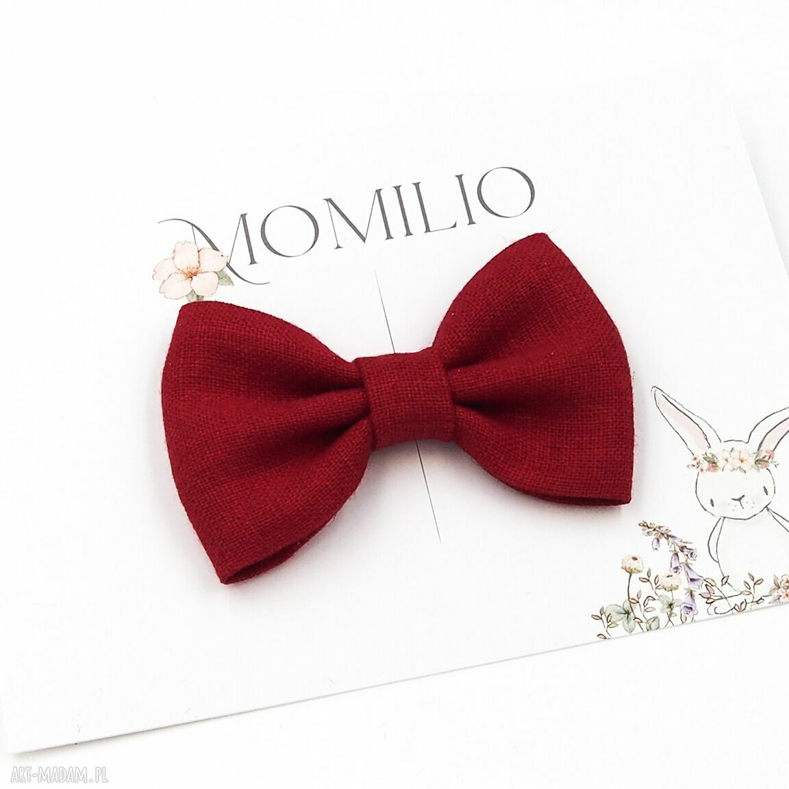 Spinka do włosów z kokardą z lnu - czerwona Linen Bow