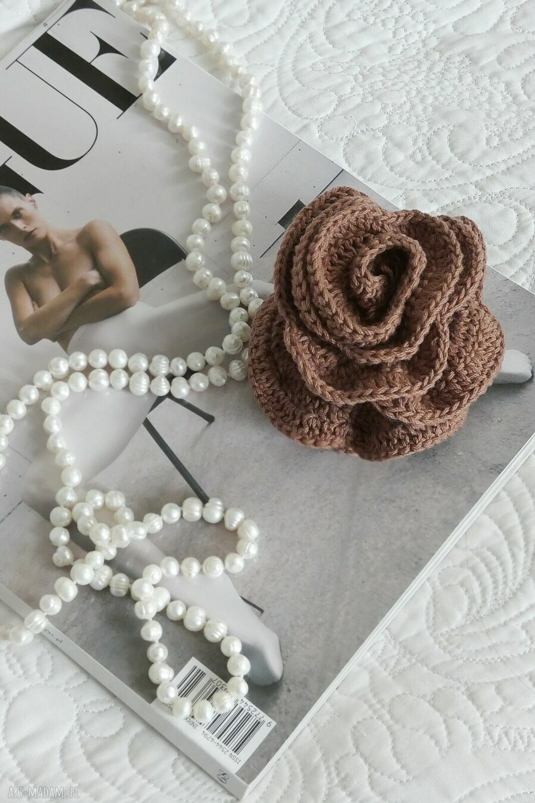 Spinka do włosów handmade - róża na klamrze w zgaszonym brązie
