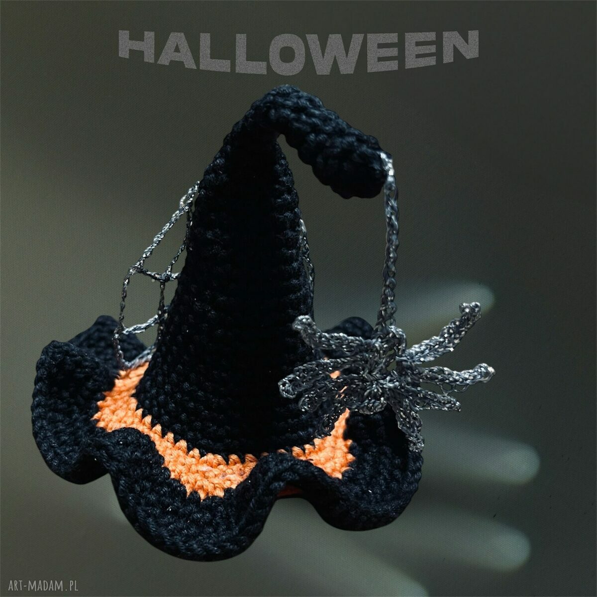 Ręcznie robiona spinka krokodylek - kapelusz wiedźmy na Halloween
