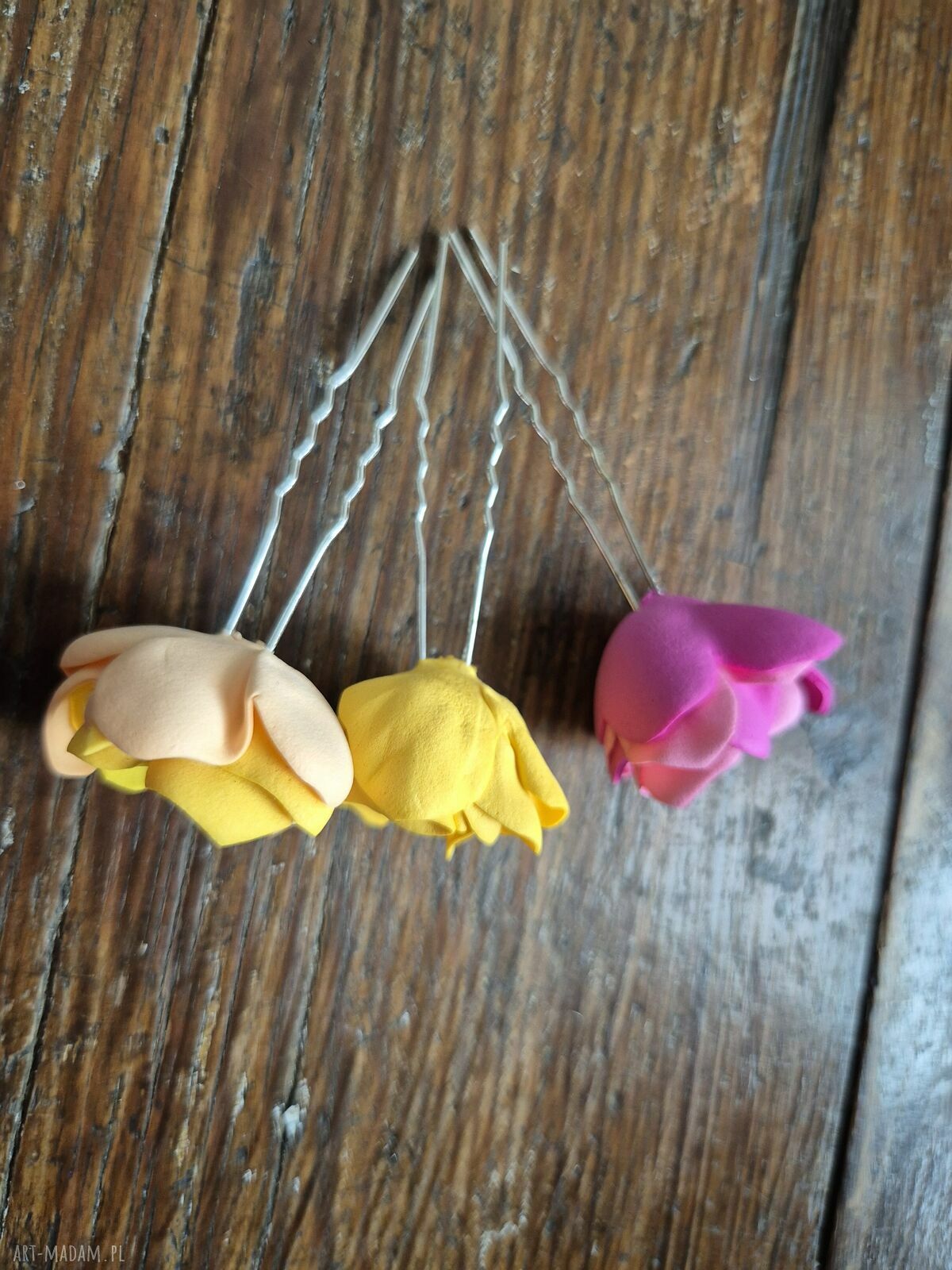 Spinki do włosów do wpięcia w kok typu szpilki - kwiaty handmade