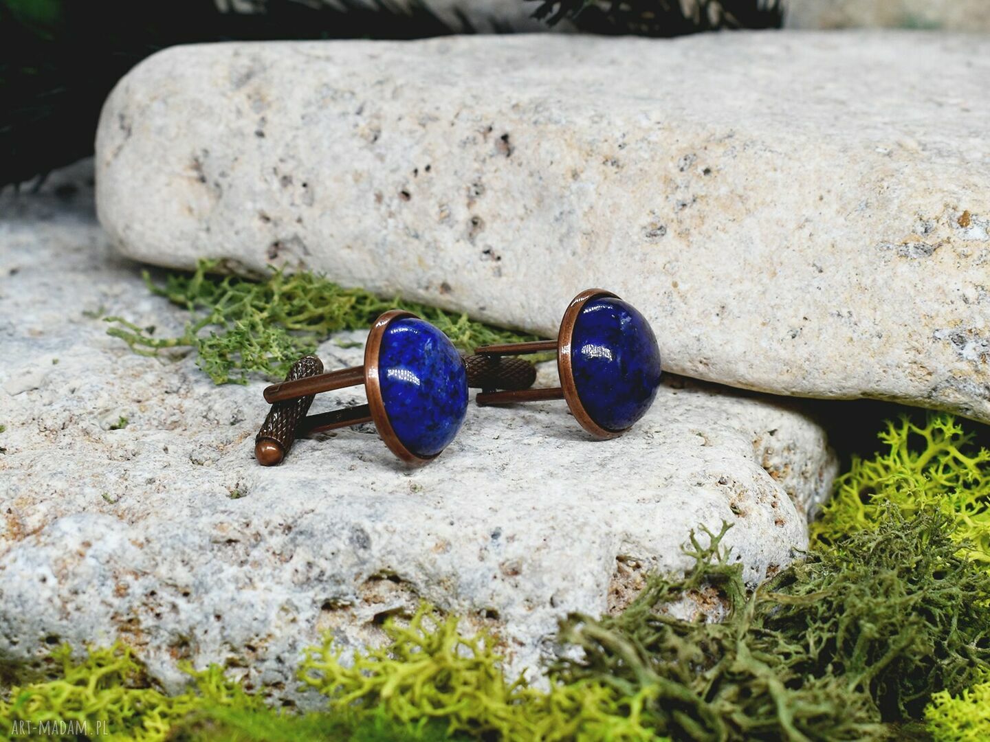 Miedziane spinki do mankietów z lapisem lazuli 16 mm ręcznie robione