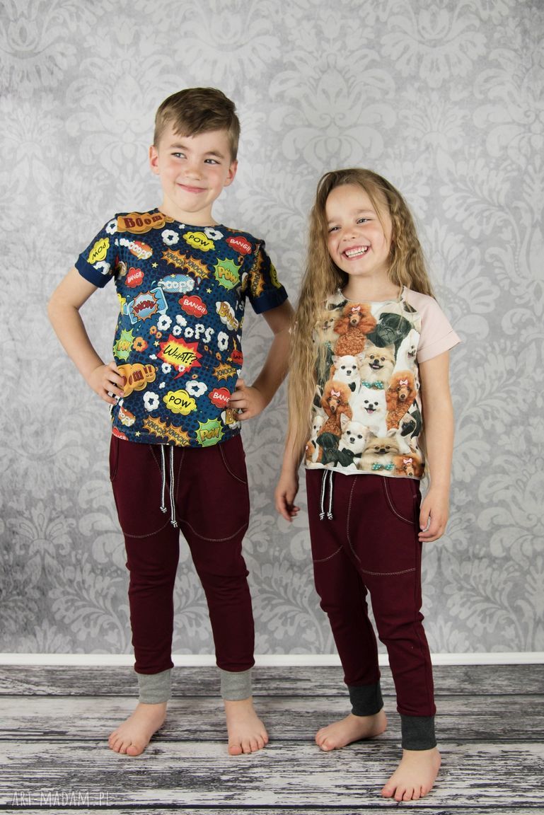 Bordowe Spodnie Baggy dla Dziecka Cudi KIDS z Bawełny - Kieszenie i Regulowany Pas