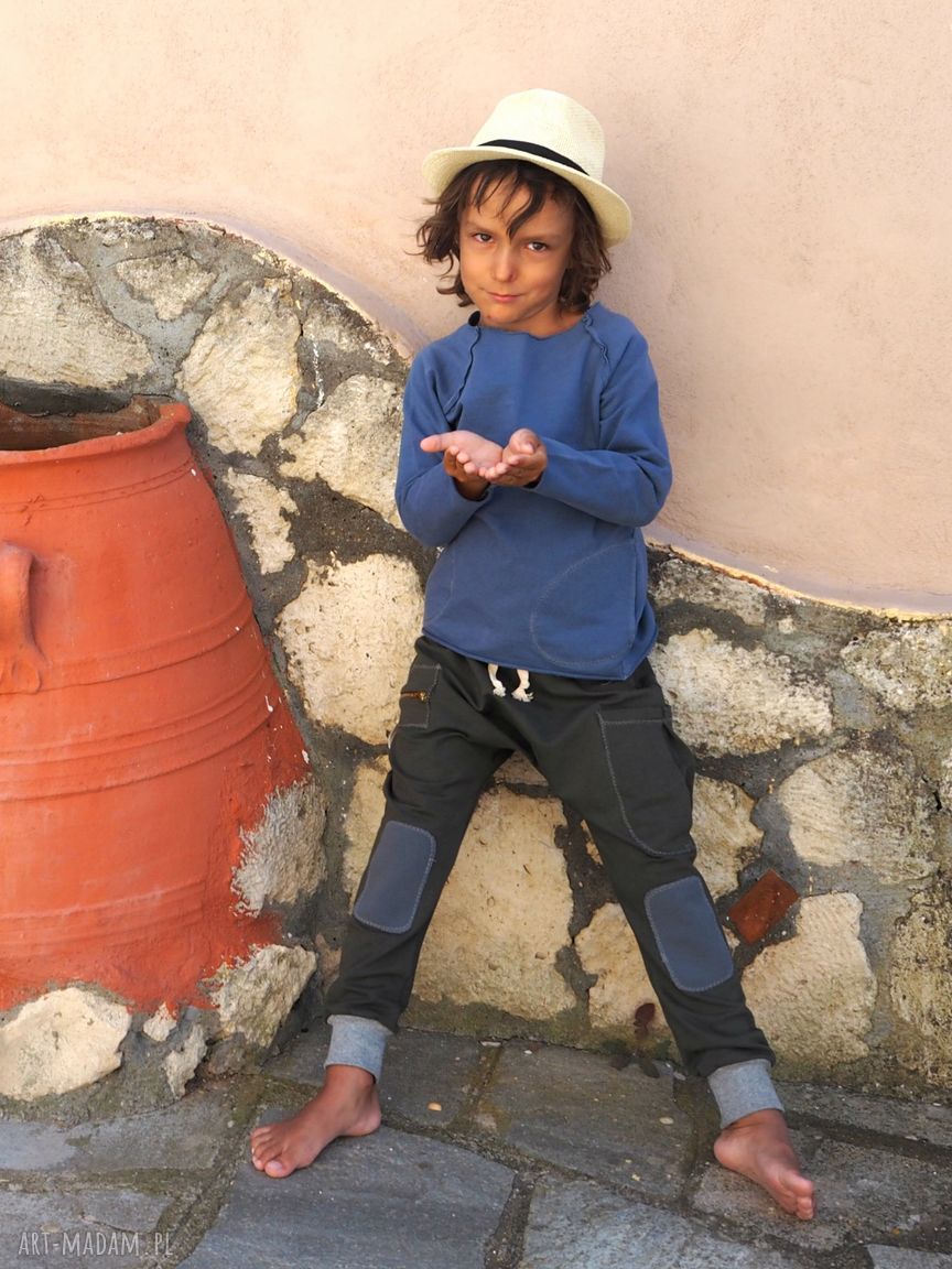 Spodnie baggy BOJÓWKI na wiosnę - khaki/oliwka, handmade Cudi KIDS