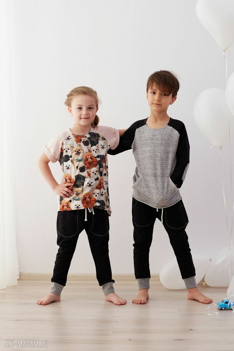 Czarne spodnie baggy Cudi KIDS - dzianina bawełniana, elastyczna talia i kieszenie