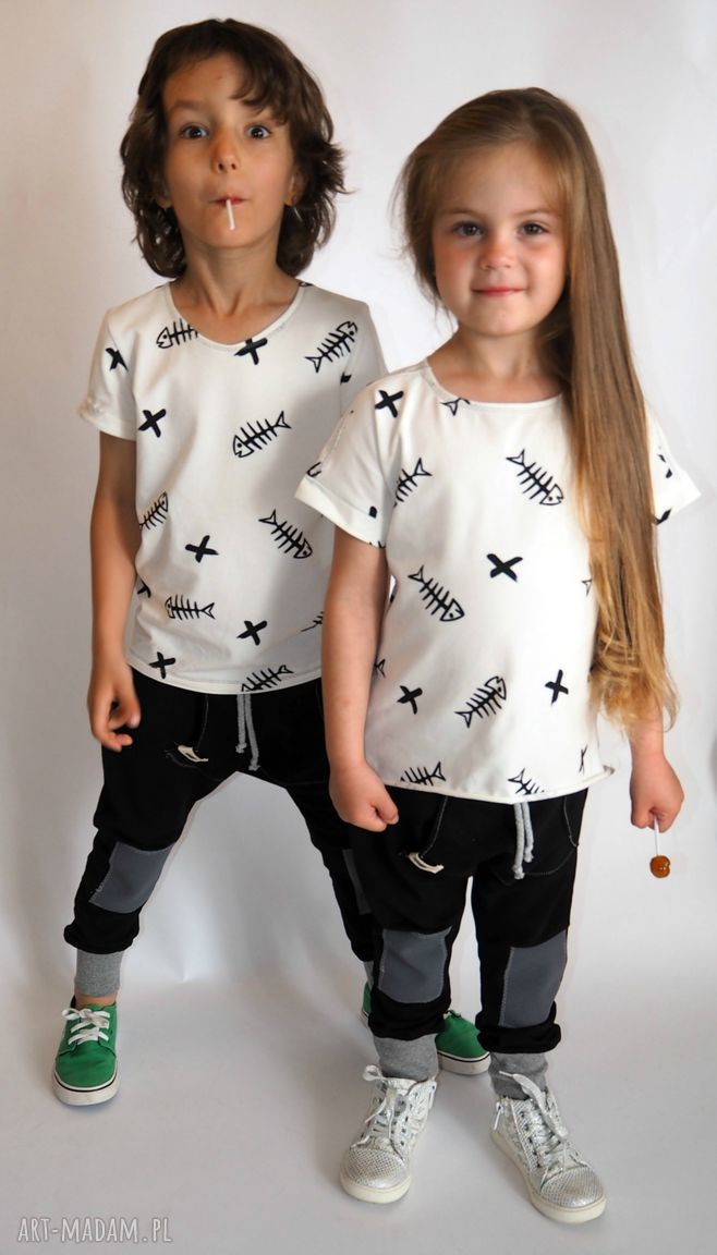 Spodnie baggy dla dziecka Cudi KIDS - czarne, handmade, z ozdobnym wiązaniem